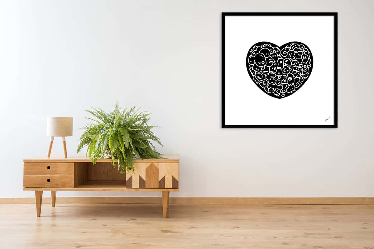 Impression of my doodle art 'I love doodles' on a wall