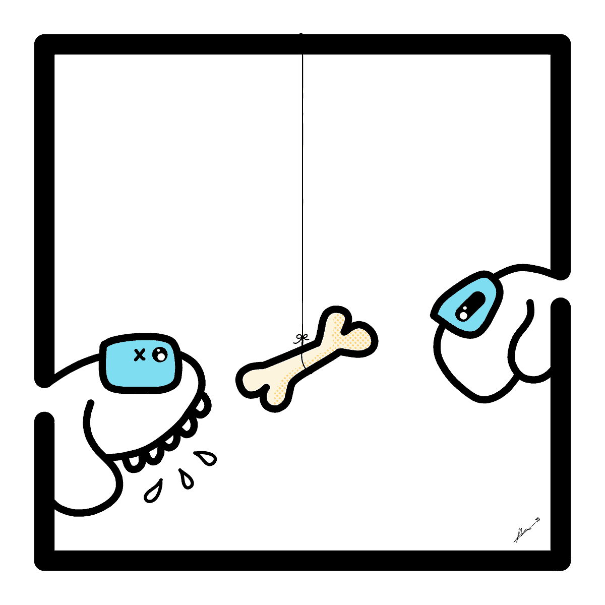 Two dogs and a bone